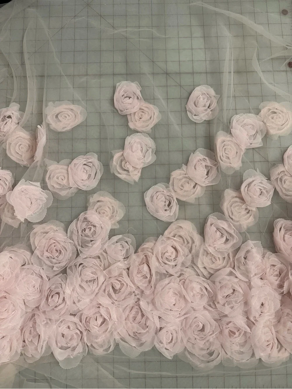 NUDE BLUSH PINK 3D ROSETTE TULLE MESH • 1 YARD